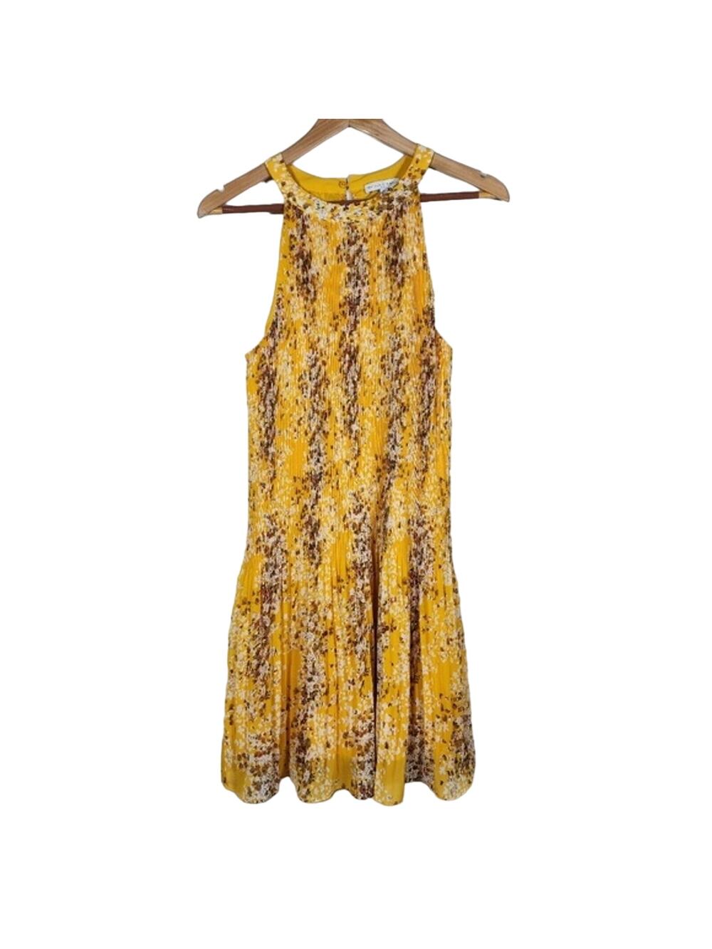 Maison d'Amelie Yellow Floral Paris Pleated Halter Style Dress Size Large